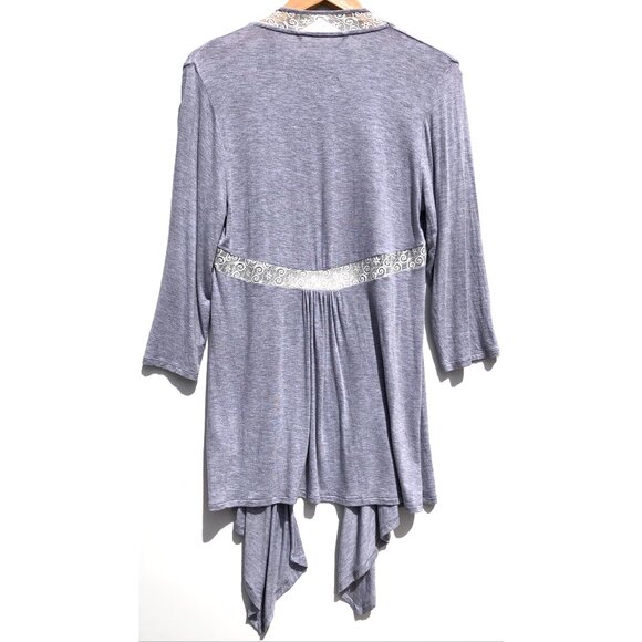 Anne Klein 2 open front cardigan women S gray lace trim kimono lounge casual - Picture 5 of 9